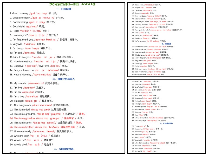 英语_幼儿园_启蒙口语200句【启蒙-知识归纳-口语】