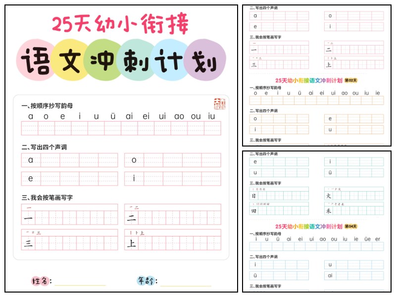 语文_幼儿园_25天幼小衔接冲刺计划【启蒙-幼小衔接-拼音-描红】